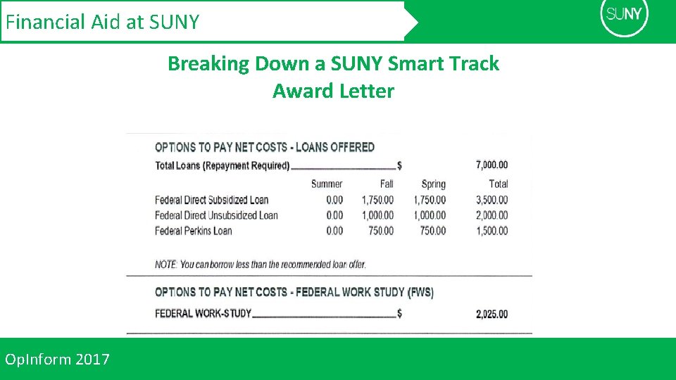 Financial Aid at SUNY Breaking Down a SUNY Smart Track Award Letter Op. Inform