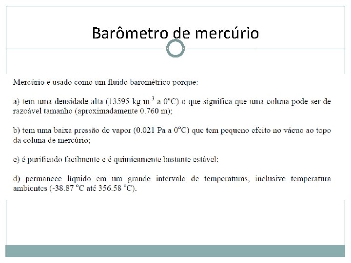 Barômetro de mercúrio Barômetro de mercúrio