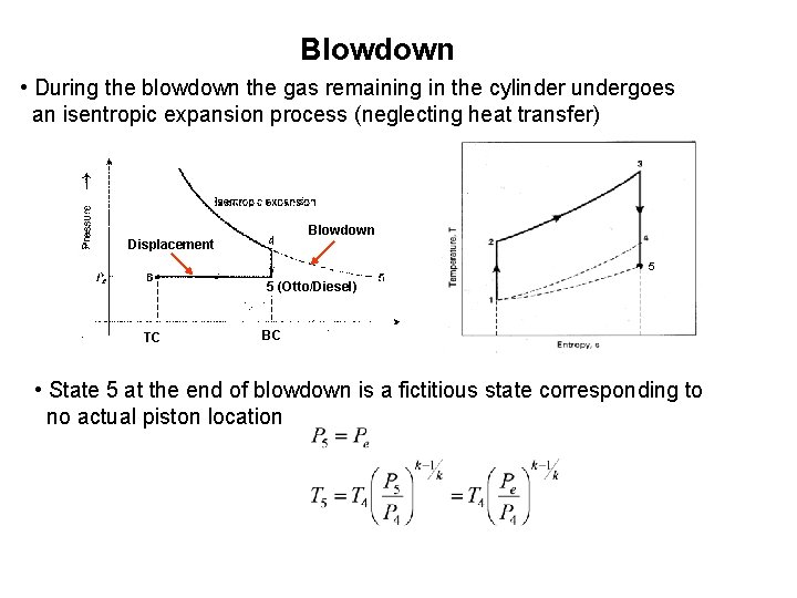 Blowdown • During the blowdown the gas remaining in the cylinder undergoes an isentropic Blowdown • During the blowdown the gas remaining in the cylinder undergoes an isentropic