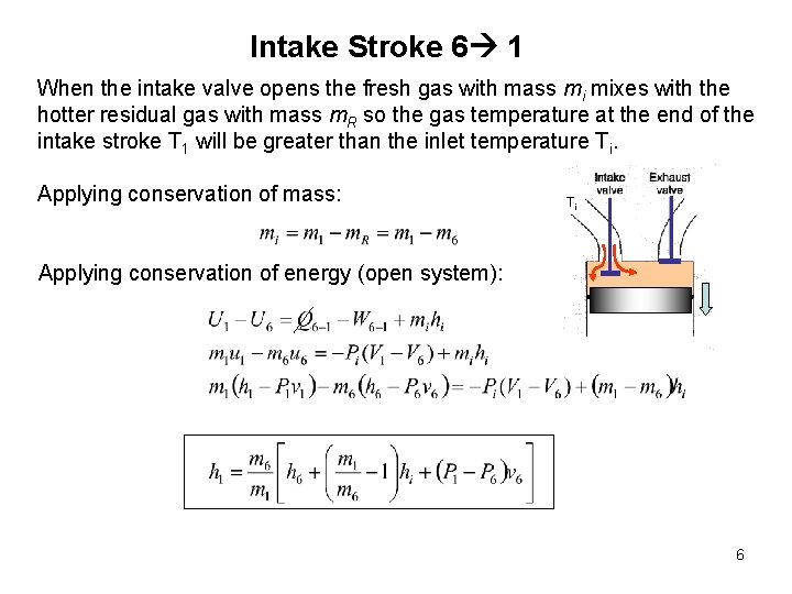 Intake Stroke 6 1 When the intake valve opens the fresh gas with mass