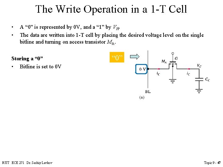The Write Operation in a 1 -T Cell • • A “ 0” is The Write Operation in a 1 -T Cell • • A “ 0” is