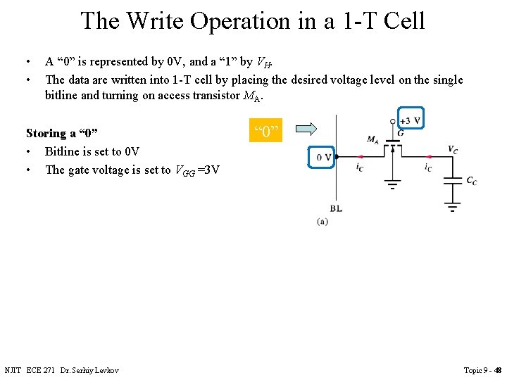 The Write Operation in a 1 -T Cell • • A “ 0” is The Write Operation in a 1 -T Cell • • A “ 0” is