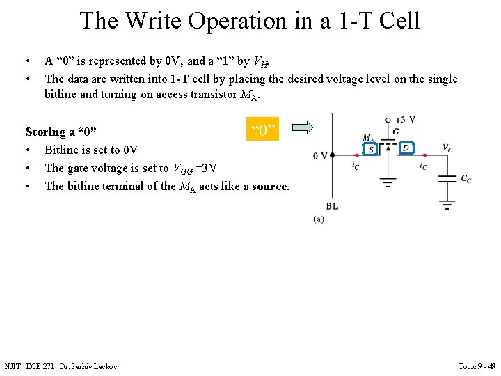 The Write Operation in a 1 -T Cell • • A “ 0” is The Write Operation in a 1 -T Cell • • A “ 0” is
