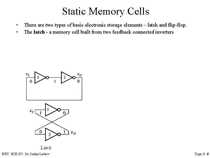 Static Memory Cells • • There are two types of basic electronic storage elements Static Memory Cells • • There are two types of basic electronic storage elements