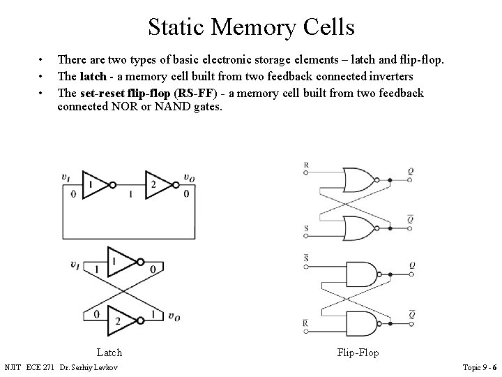 Static Memory Cells • • • There are two types of basic electronic storage Static Memory Cells • • • There are two types of basic electronic storage