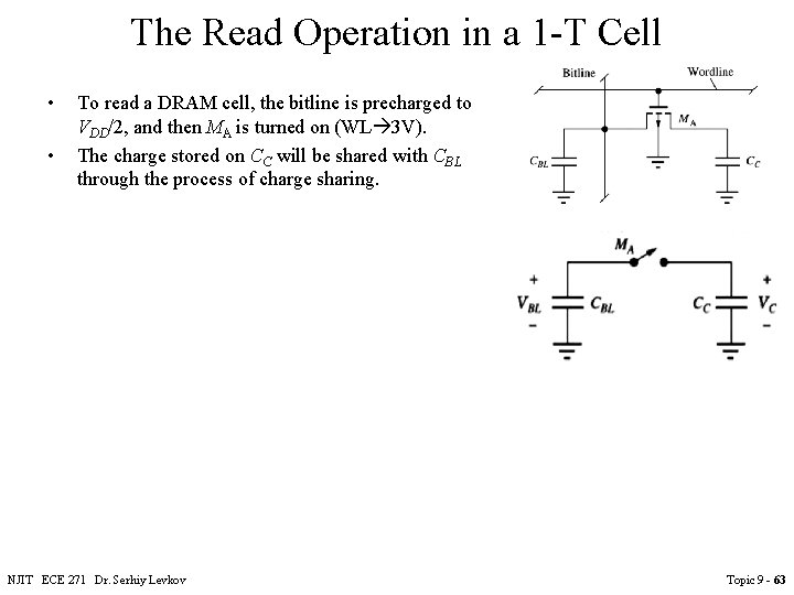 The Read Operation in a 1 -T Cell • • To read a DRAM The Read Operation in a 1 -T Cell • • To read a DRAM