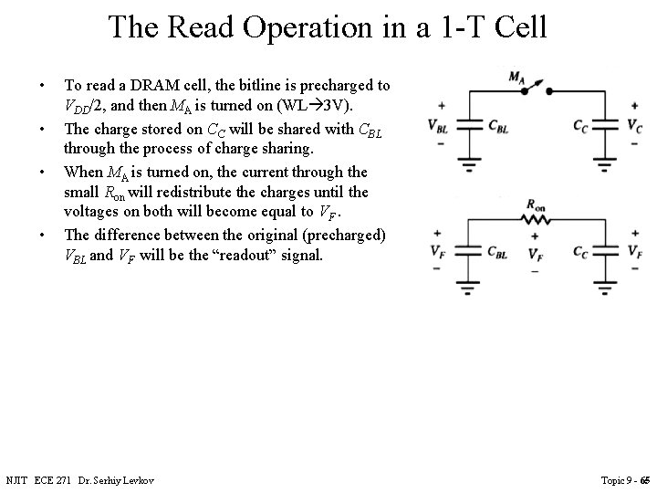 The Read Operation in a 1 -T Cell • • To read a DRAM The Read Operation in a 1 -T Cell • • To read a DRAM