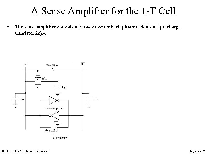 A Sense Amplifier for the 1 -T Cell • The sense amplifier consists of A Sense Amplifier for the 1 -T Cell • The sense amplifier consists of