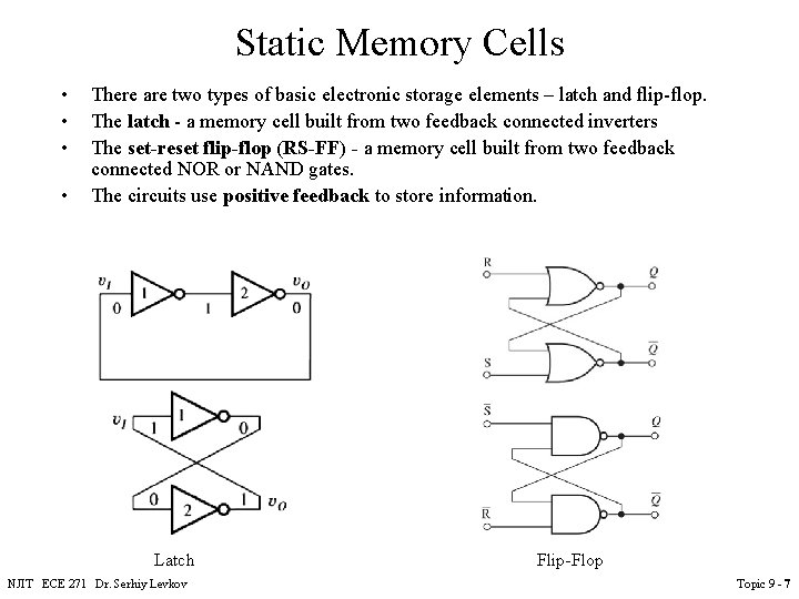 Static Memory Cells • • There are two types of basic electronic storage elements Static Memory Cells • • There are two types of basic electronic storage elements
