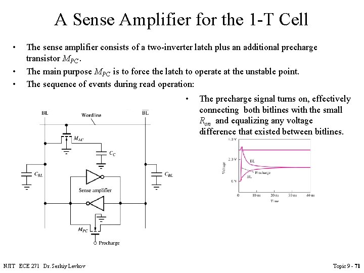 A Sense Amplifier for the 1 -T Cell • • • The sense amplifier A Sense Amplifier for the 1 -T Cell • • • The sense amplifier