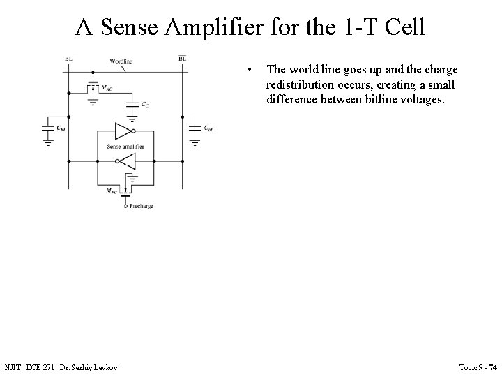 A Sense Amplifier for the 1 -T Cell • NJIT ECE 271 Dr. Serhiy A Sense Amplifier for the 1 -T Cell • NJIT ECE 271 Dr. Serhiy