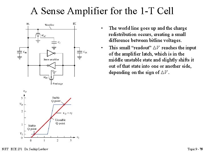 A Sense Amplifier for the 1 -T Cell • • NJIT ECE 271 Dr. A Sense Amplifier for the 1 -T Cell • • NJIT ECE 271 Dr.