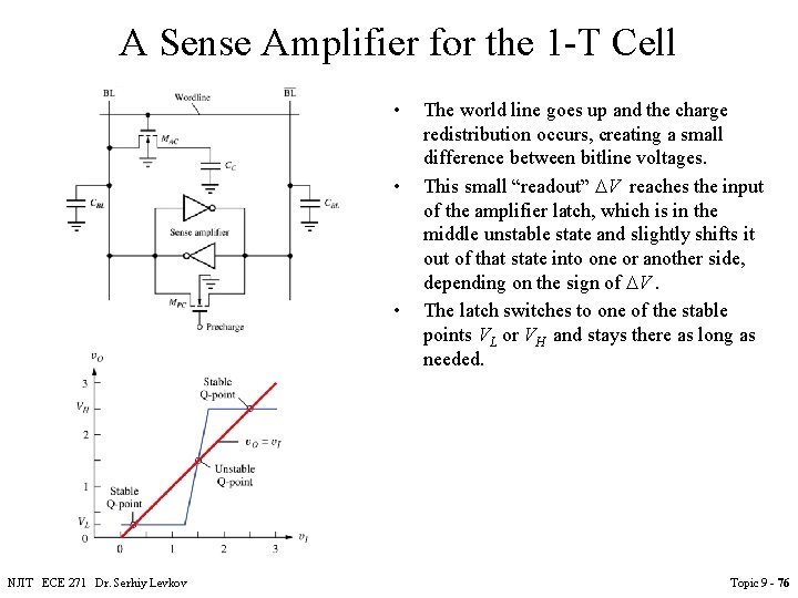 A Sense Amplifier for the 1 -T Cell • • • NJIT ECE 271 A Sense Amplifier for the 1 -T Cell • • • NJIT ECE 271