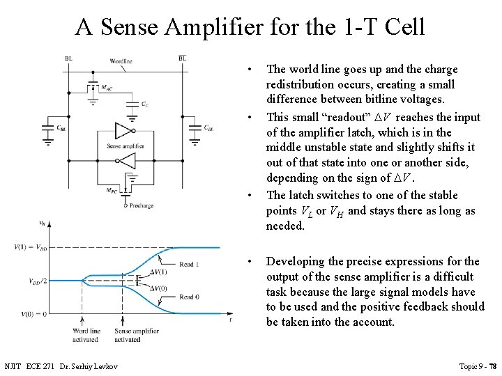 A Sense Amplifier for the 1 -T Cell • • NJIT ECE 271 Dr. A Sense Amplifier for the 1 -T Cell • • NJIT ECE 271 Dr.