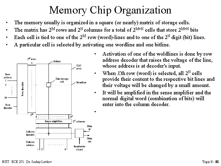 Memory Chip Organization • • The memory usually is organized in a square (or Memory Chip Organization • • The memory usually is organized in a square (or