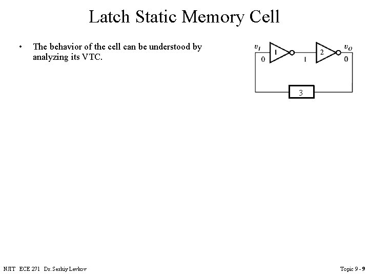 Latch Static Memory Cell • The behavior of the cell can be understood by Latch Static Memory Cell • The behavior of the cell can be understood by