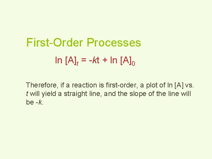 First-Order Processes ln [A]t = -kt + ln [A]0 Therefore, if a reaction is