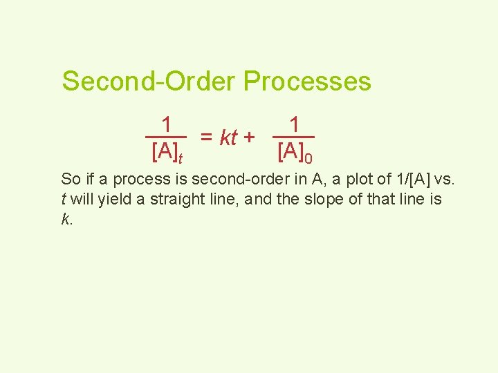 Second-Order Processes 1 1 = kt + [A]t [A]0 So if a process is