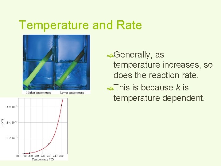 Temperature and Rate Generally, as temperature increases, so does the reaction rate. This is