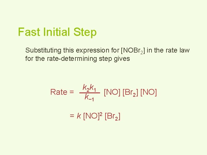 Fast Initial Step Substituting this expression for [NOBr 2] in the rate law for