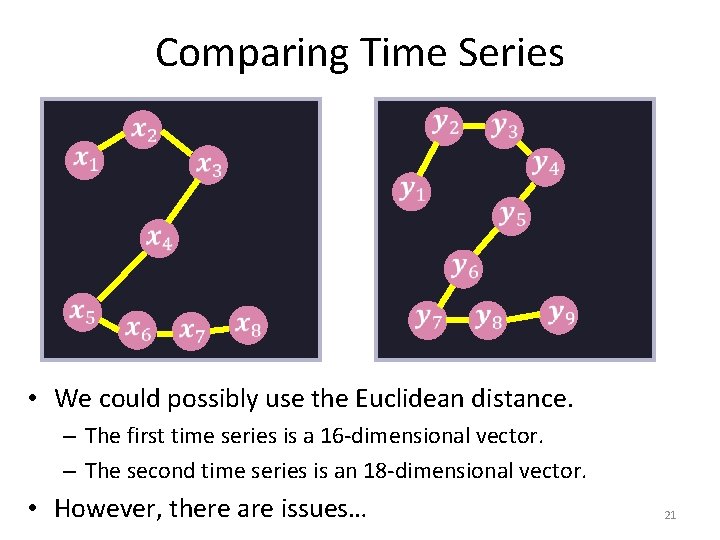 Comparing Time Series • We could possibly use the Euclidean distance. – The first