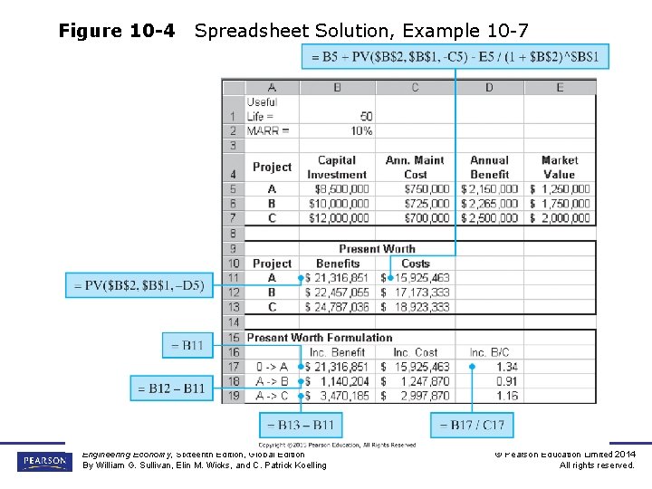 Figure 10 -4 Spreadsheet Solution, Example 10 -7 Engineering Economy, Sixteenth Edition, Global Edition