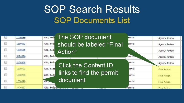 SOP Search Results SOP Documents List In the list of results, the SOP document SOP Search Results SOP Documents List In the list of results, the SOP document