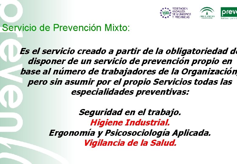 Servicio de Prevención Mixto: Es el servicio creado a partir de la obligatoriedad de