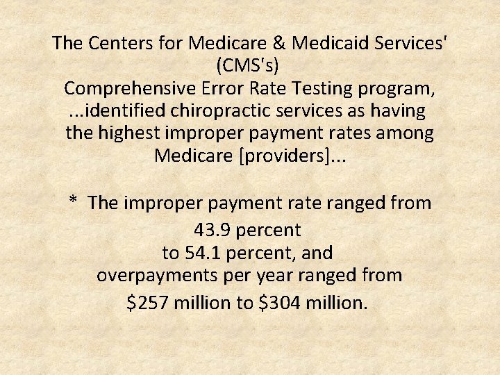 The Centers for Medicare & Medicaid Services' (CMS's) Comprehensive Error Rate Testing program, .