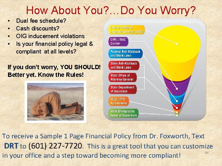 How About You? …Do You Worry? • • Dual fee schedule? Cash discounts? OIG