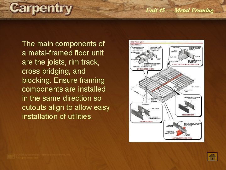 Unit 45 — Metal Framing The main components of a metal-framed floor unit are