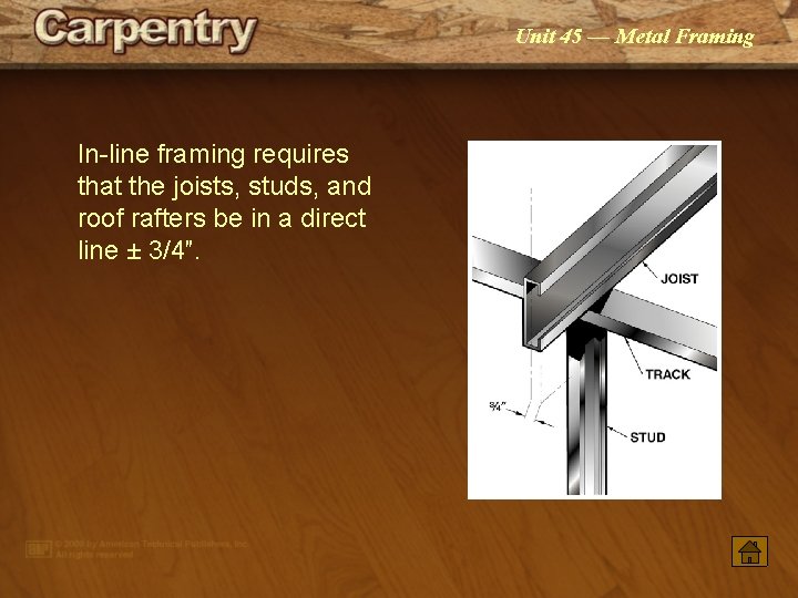Unit 45 — Metal Framing In-line framing requires that the joists, studs, and roof