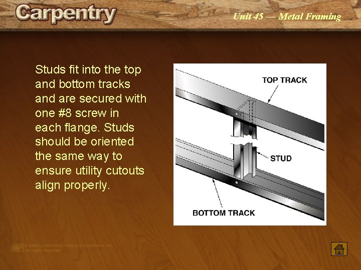 Unit 45 — Metal Framing Studs fit into the top and bottom tracks and