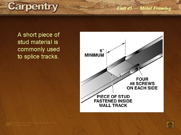 Unit 45 — Metal Framing A short piece of stud material is commonly used