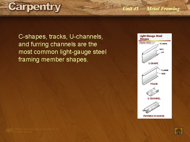 Unit 45 — Metal Framing C-shapes, tracks, U-channels, and furring channels are the most