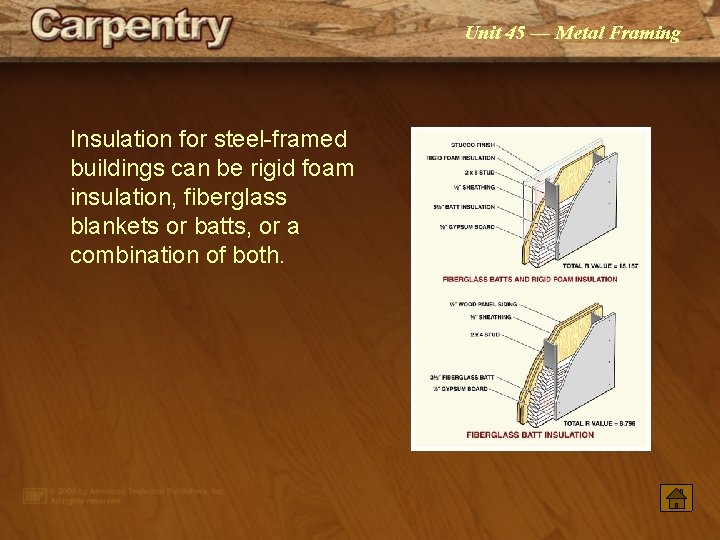 Unit 45 — Metal Framing Insulation for steel-framed buildings can be rigid foam insulation,