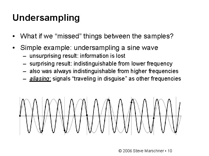 Undersampling • What if we “missed” things between the samples? • Simple example: undersampling