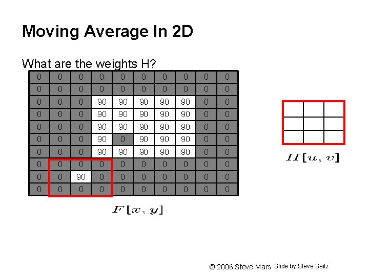 Moving Average In 2 D What are the weights H? 0 0 0 0