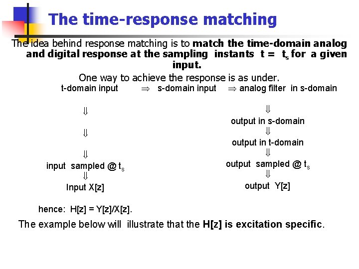 The time-response matching The idea behind response matching is to match the time-domain analog