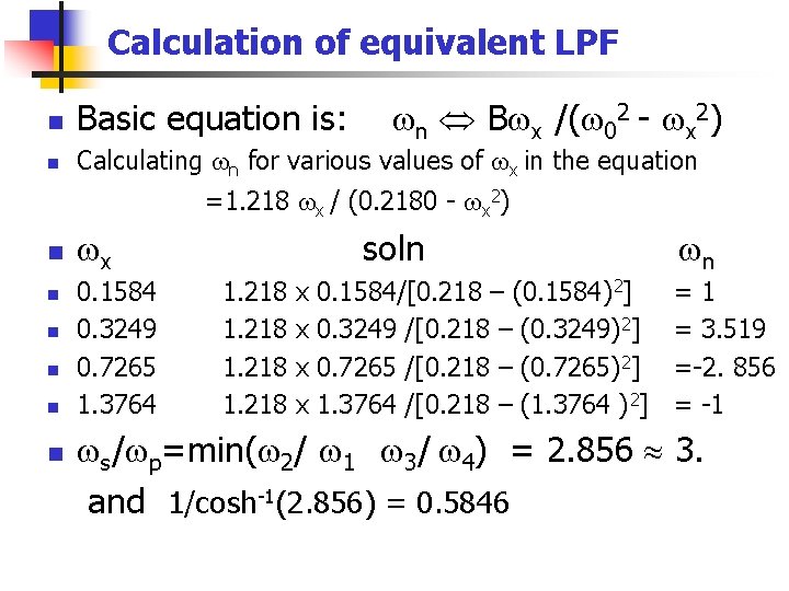 Calculation of equivalent LPF n B x /( 02 - x 2) n Basic