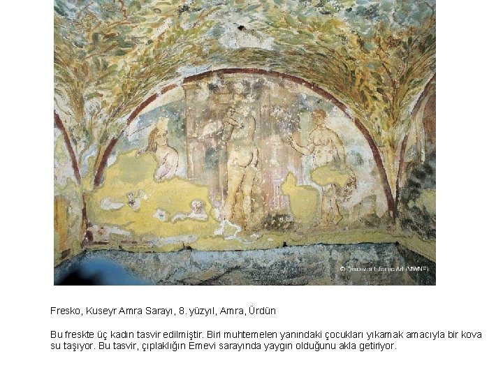 Fresko, Kuseyr Amra Sarayı, 8. yüzyıl, Amra, Ürdün Bu freskte üç kadın tasvir edilmiştir.