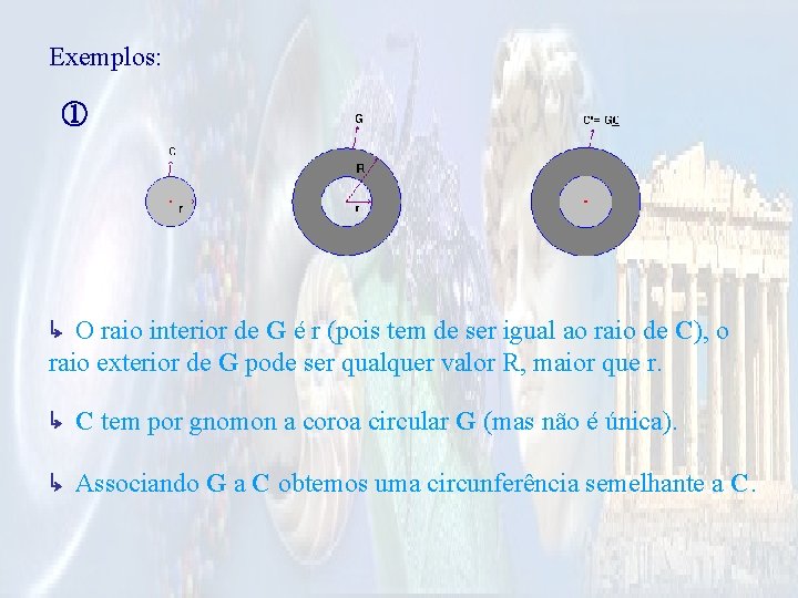 Exemplos: ① ↳ O raio interior de G é r (pois tem de ser