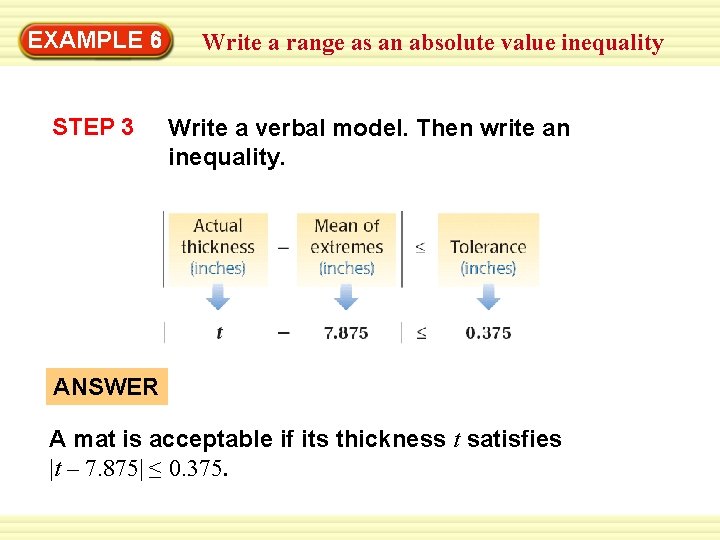 EXAMPLE 6 STEP 3 Write a range as an absolute value inequality Write a