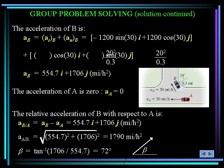 GROUP PROBLEM SOLVING (solution continued) The acceleration of B is: a. B = (at)B