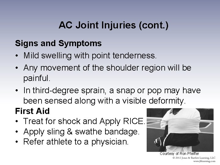 AC Joint Injuries (cont. ) Signs and Symptoms • Mild swelling with point tenderness.