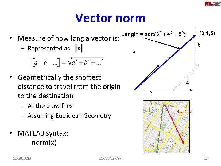 Vector norm • Measure of how long a vector is: (3, 4, 5) Length