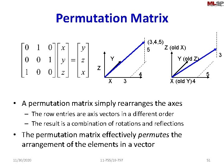 Permutation Matrix (3, 4, 5) Z (old X) 5 Y Z 4 X 3