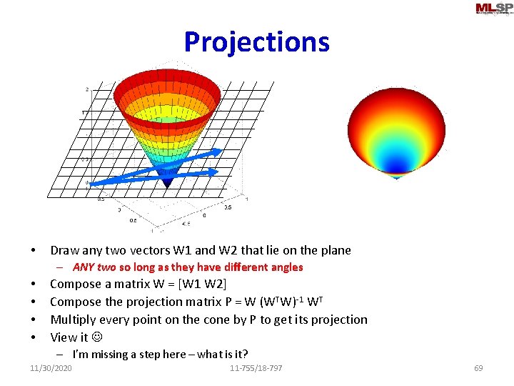 Projections • Draw any two vectors W 1 and W 2 that lie on