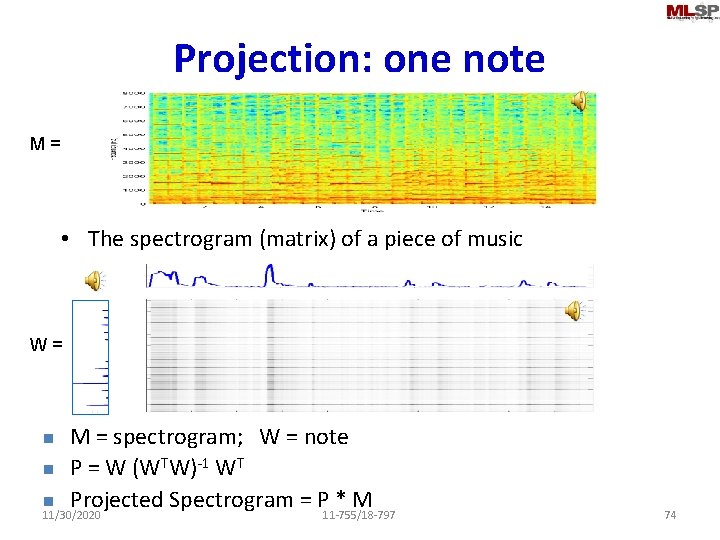 Projection: one note M = • The spectrogram (matrix) of a piece of music