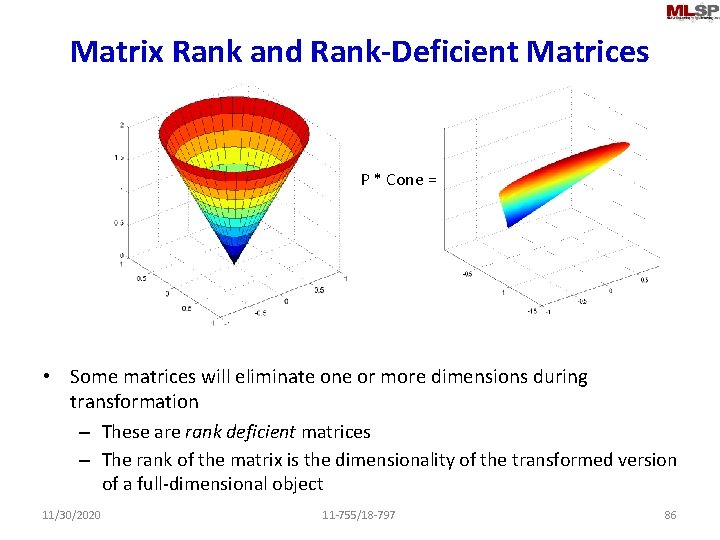 Matrix Rank and Rank-Deficient Matrices P * Cone = • Some matrices will eliminate